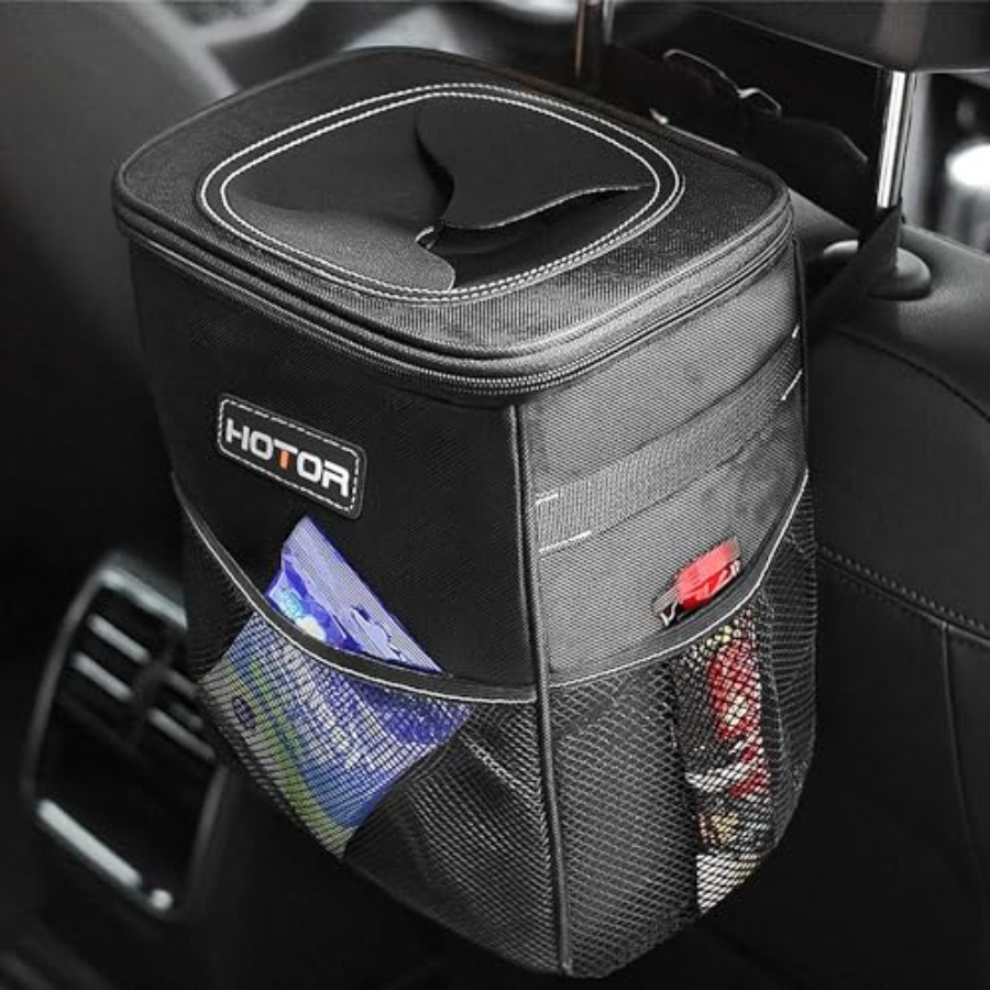Waterproof Car Trash Can With Lid - Kapaklı ve Saklama Cepli Araba Çöp