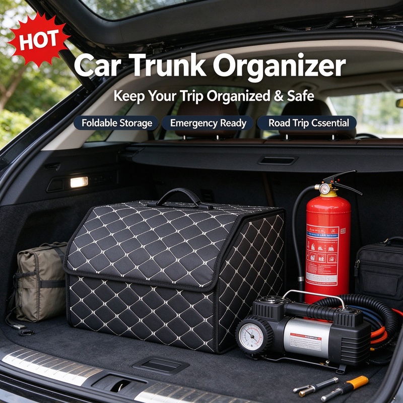 Car Trunk Organizer Foldable Storage Box - Katlanabilir PU Deri Araba Bagajı Düzenleyici,